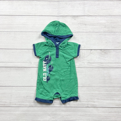 Old Navy Baby Green Hooded Henley Romper Fish Print 3-6 Months