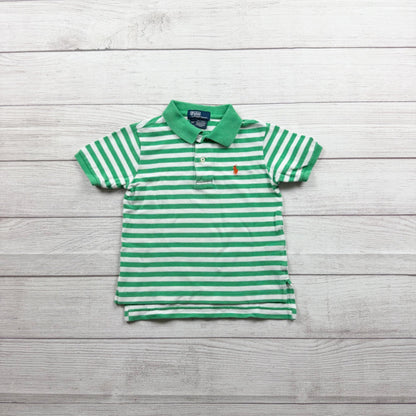 Polo By Ralph Lauren Boys Green White Striped Cotton Polo Shirt 2T