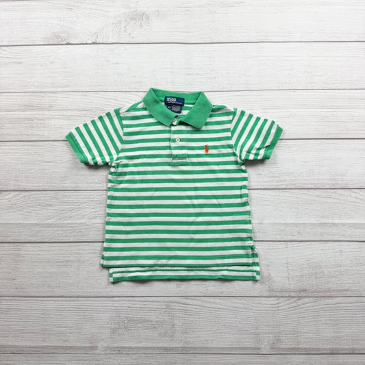 Polo By Ralph Lauren Boys Green White Striped Cotton Polo Shirt 2T