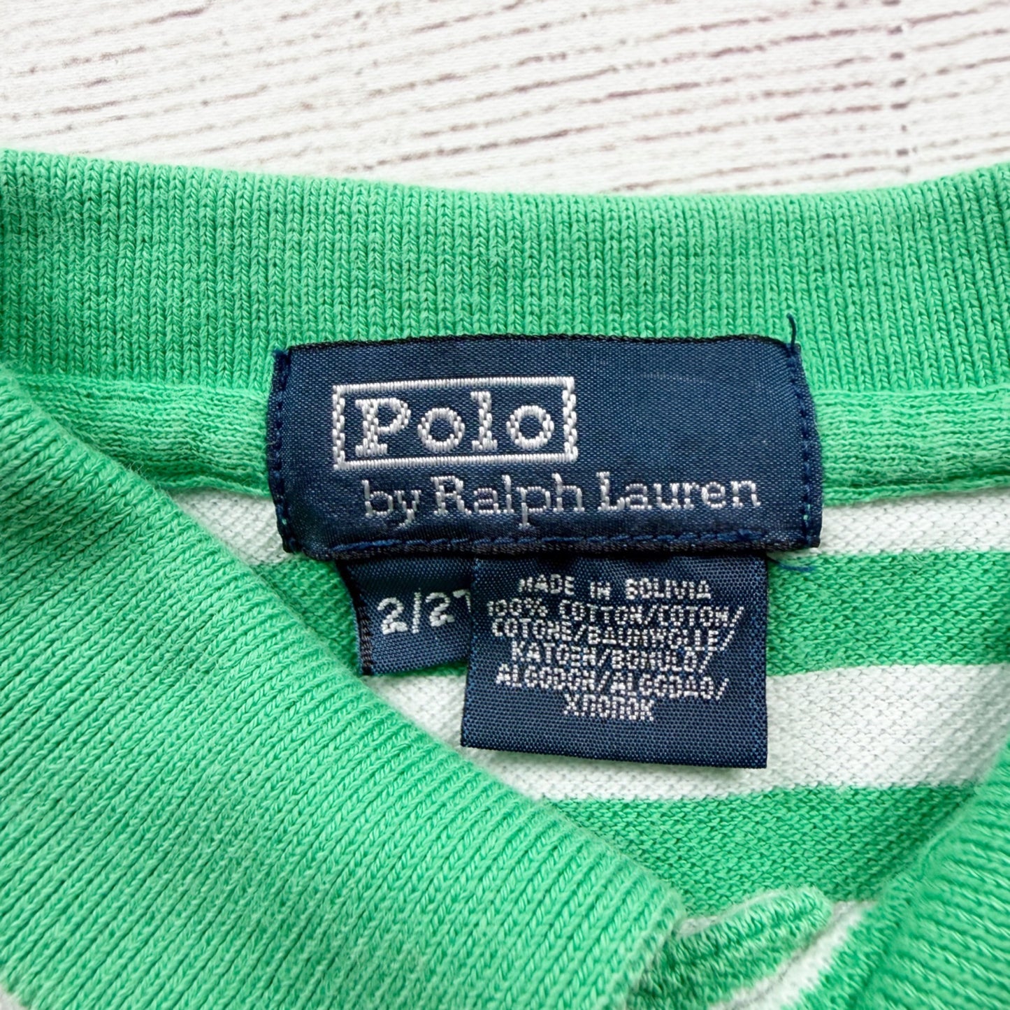 Polo By Ralph Lauren Boys Green White Striped Cotton Polo Shirt 2T