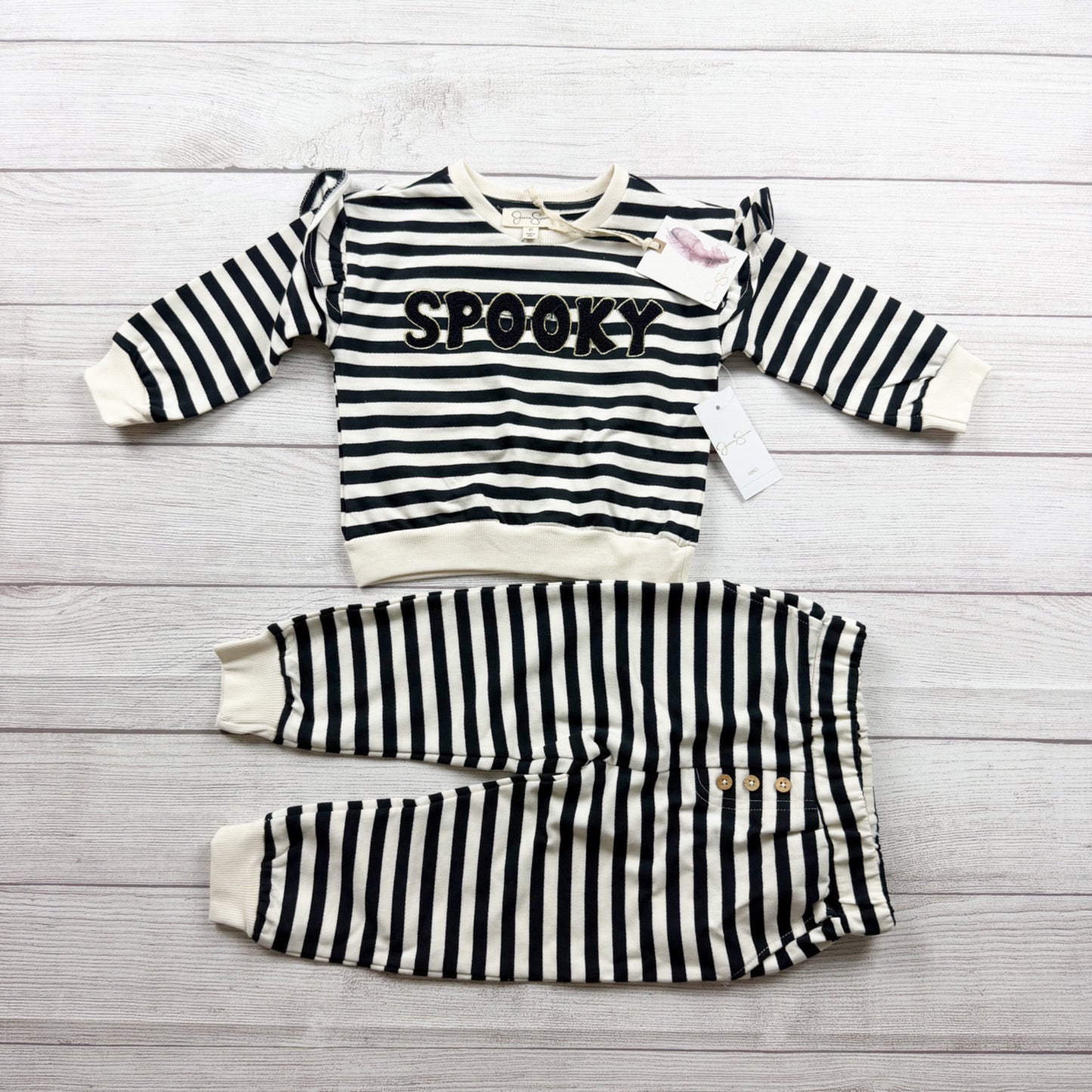 Jessica Simpson Striped "Spooky" 2 Piece Cotton Toddler Outfit Fall NWT 2T