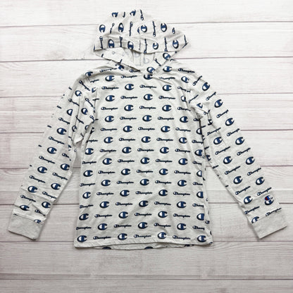 Champion Authentic Athleticwear Allover Logo Print Hoodie Gray Lightweight L