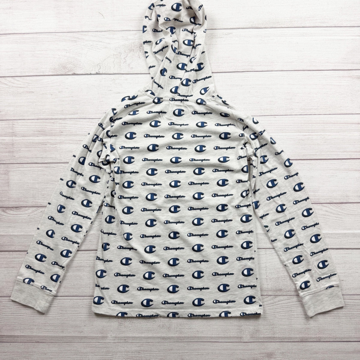 Champion Authentic Athleticwear Allover Logo Print Hoodie Gray Lightweight L