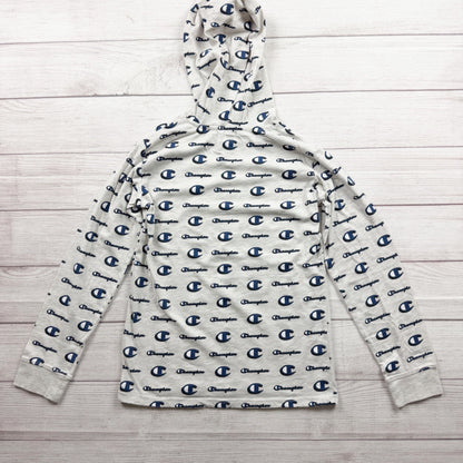 Champion Authentic Athleticwear Allover Logo Print Hoodie Gray Lightweight L