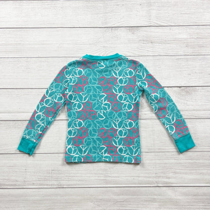 Cherokee Girls Pajamas Teal Peace Print 2pc Set Long Sleeve Waffle XS 4-5