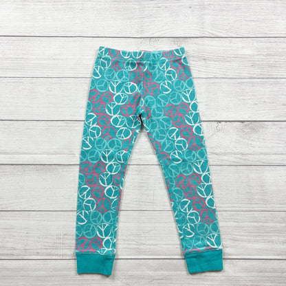 Cherokee Girls Pajamas Teal Peace Print 2pc Set Long Sleeve Waffle XS 4-5