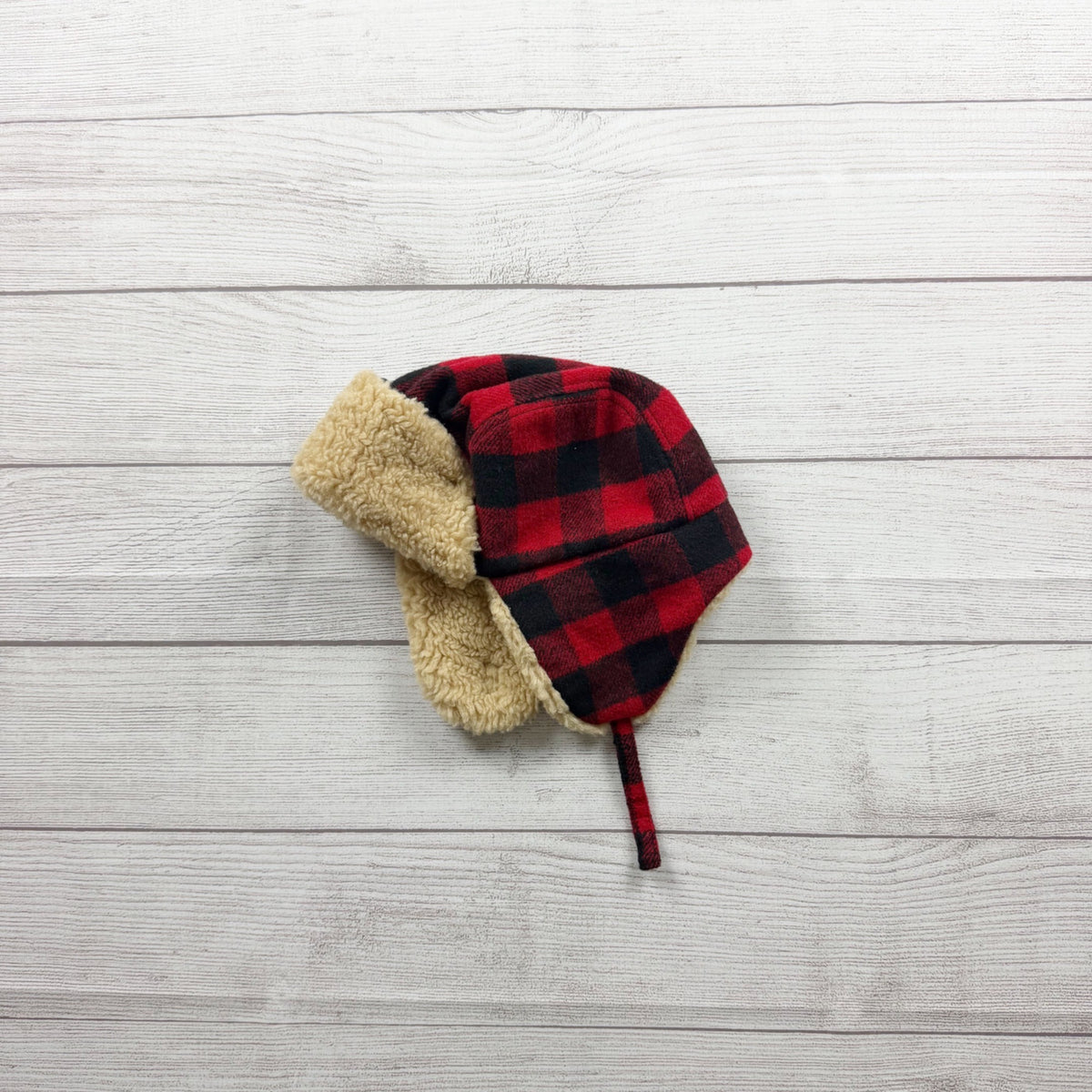 Buffalo Plaid Faux Shearling Lined Trapper Hat Sherpa Winter Baby Toddler OS