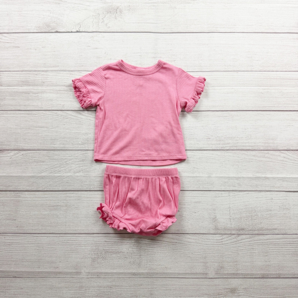 Cat & Jack Baby Girl Pink Ruffle Sleeve Top Bloomers Set 9-12 Months