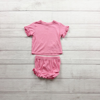 Cat & Jack Baby Girl Pink Ruffle Sleeve Top Bloomers Set 9-12 Months