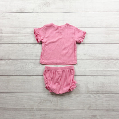 Cat & Jack Baby Girl Pink Ruffle Sleeve Top Bloomers Set 9-12 Months