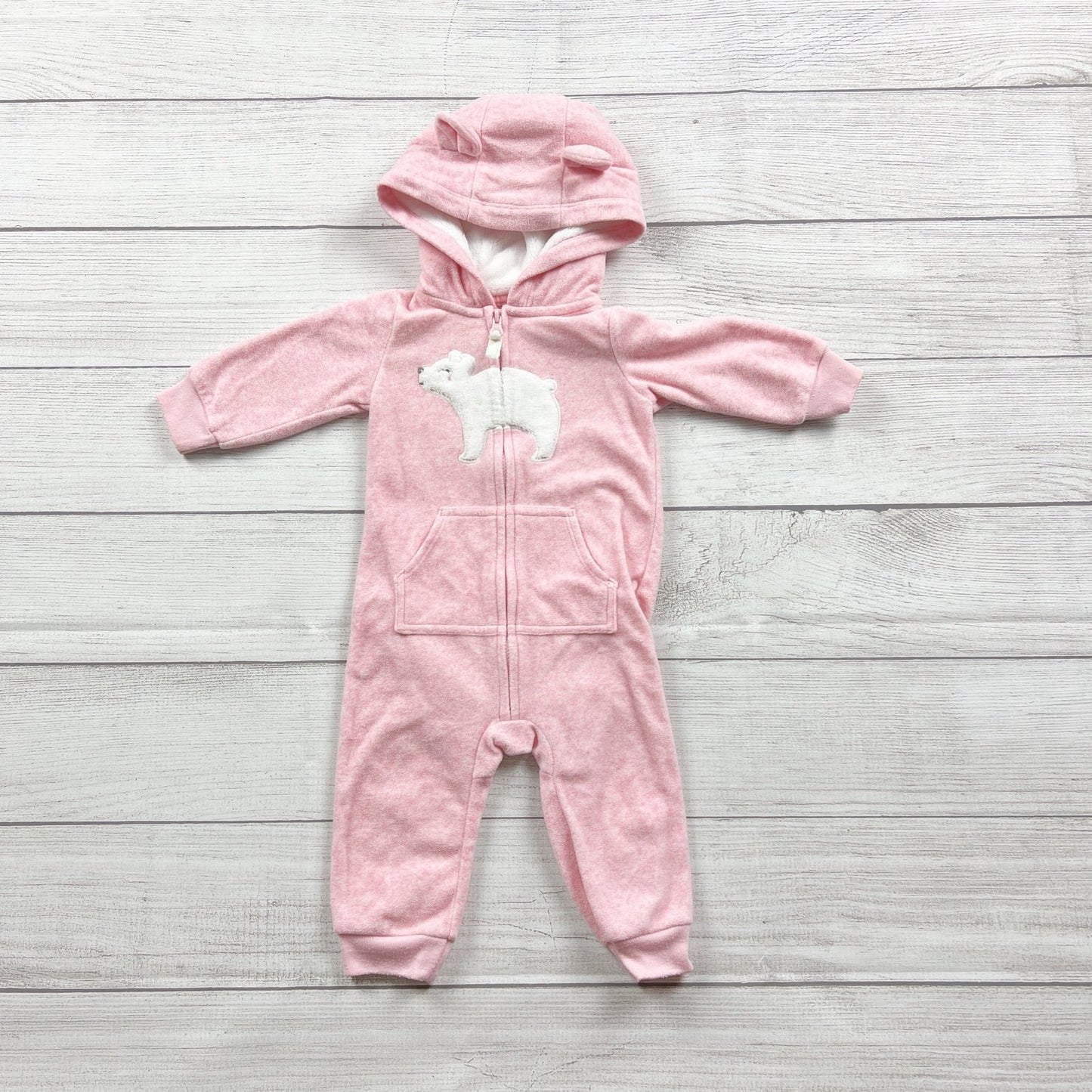 Carter's Baby Girl Pink Polar Bear Fleece Hooded Jumpsuit 3-6 Months