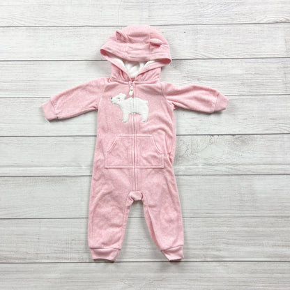 Carter's Baby Girl Pink Polar Bear Fleece Hooded Jumpsuit 3-6 Months