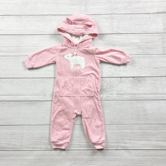 Carter's Baby Girl Pink Polar Bear Fleece Hooded Jumpsuit 3-6 Months