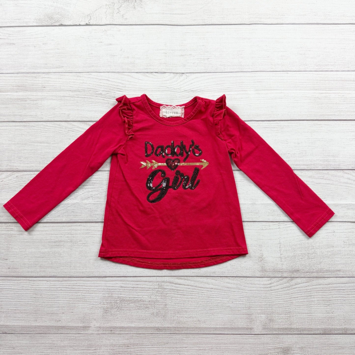 btween Girls “Daddy’s Girl” Long Sleeve Shirt Ruffle Shoulder Graphic Tee 4
