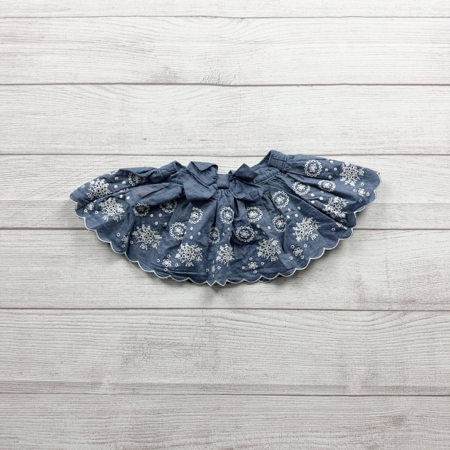 Genuine Oshkosh Baby Blue Embroidered Skirt With Bow Scalloped Hem 3-6 Months