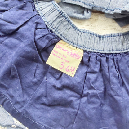 Genuine Oshkosh Baby Blue Embroidered Skirt With Bow Scalloped Hem 3-6 Months