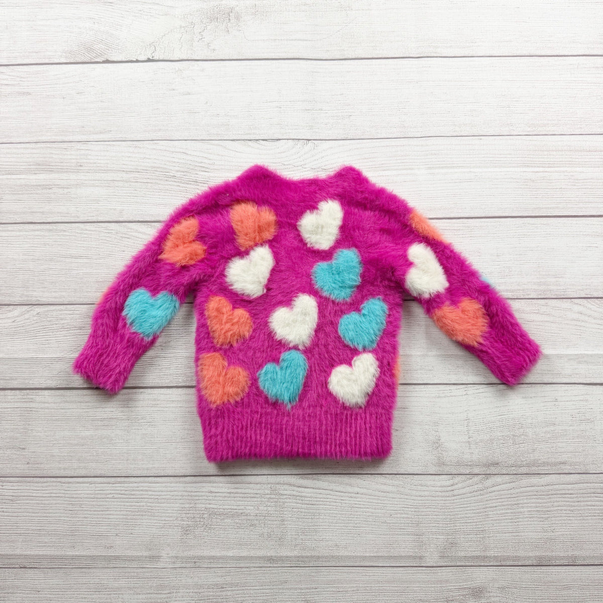 Hatley Kids Fuzzy Faux Fur Heart Button Cardigan Sweater Pink Adorable Style 2T