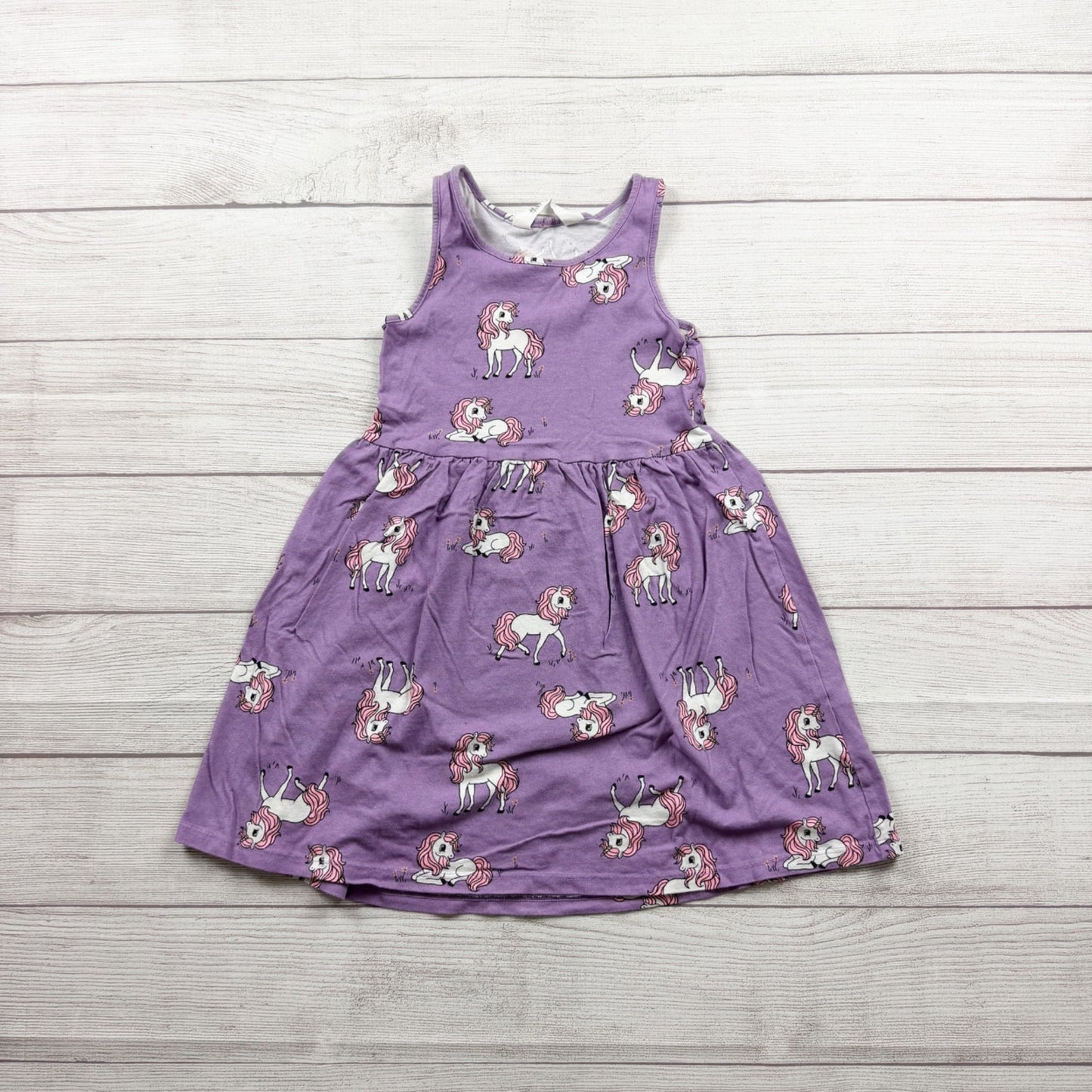 H&M Girls Purple Unicorn Print Sleeveless Dress 6-7