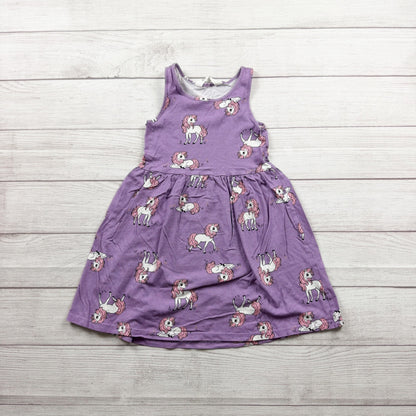 H&M Girls Purple Unicorn Print Sleeveless Dress 6-7