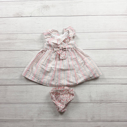 Bonnie Baby Pink White Striped Dress Floral Bow Matching Bloomers 3-6 Months