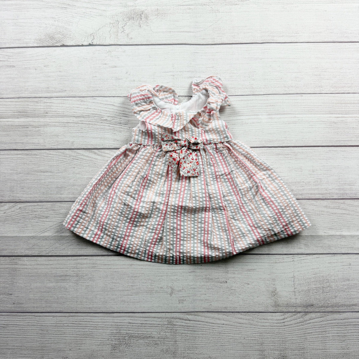 Bonnie Baby Pink White Striped Dress Floral Bow Matching Bloomers 3-6 Months