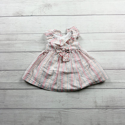 Bonnie Baby Pink White Striped Dress Floral Bow Matching Bloomers 3-6 Months