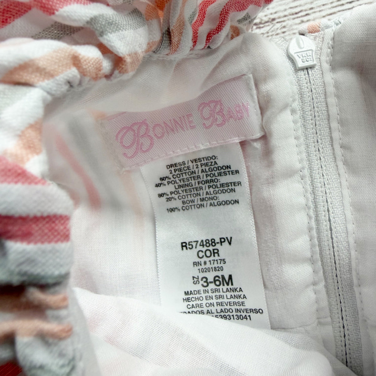 Bonnie Baby Pink White Striped Dress Floral Bow Matching Bloomers 3-6 Months