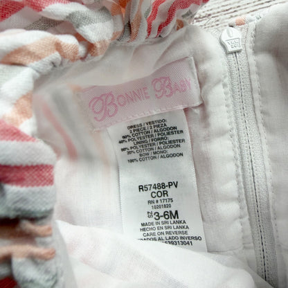 Bonnie Baby Pink White Striped Dress Floral Bow Matching Bloomers 3-6 Months
