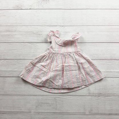 Bonnie Baby Pink White Striped Dress Floral Bow Matching Bloomers 3-6 Months