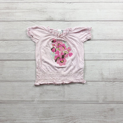 H&M Toddler Girl Pink Floral Top Smocked Waist Flutter Sleeve Shirt 12-18 Months