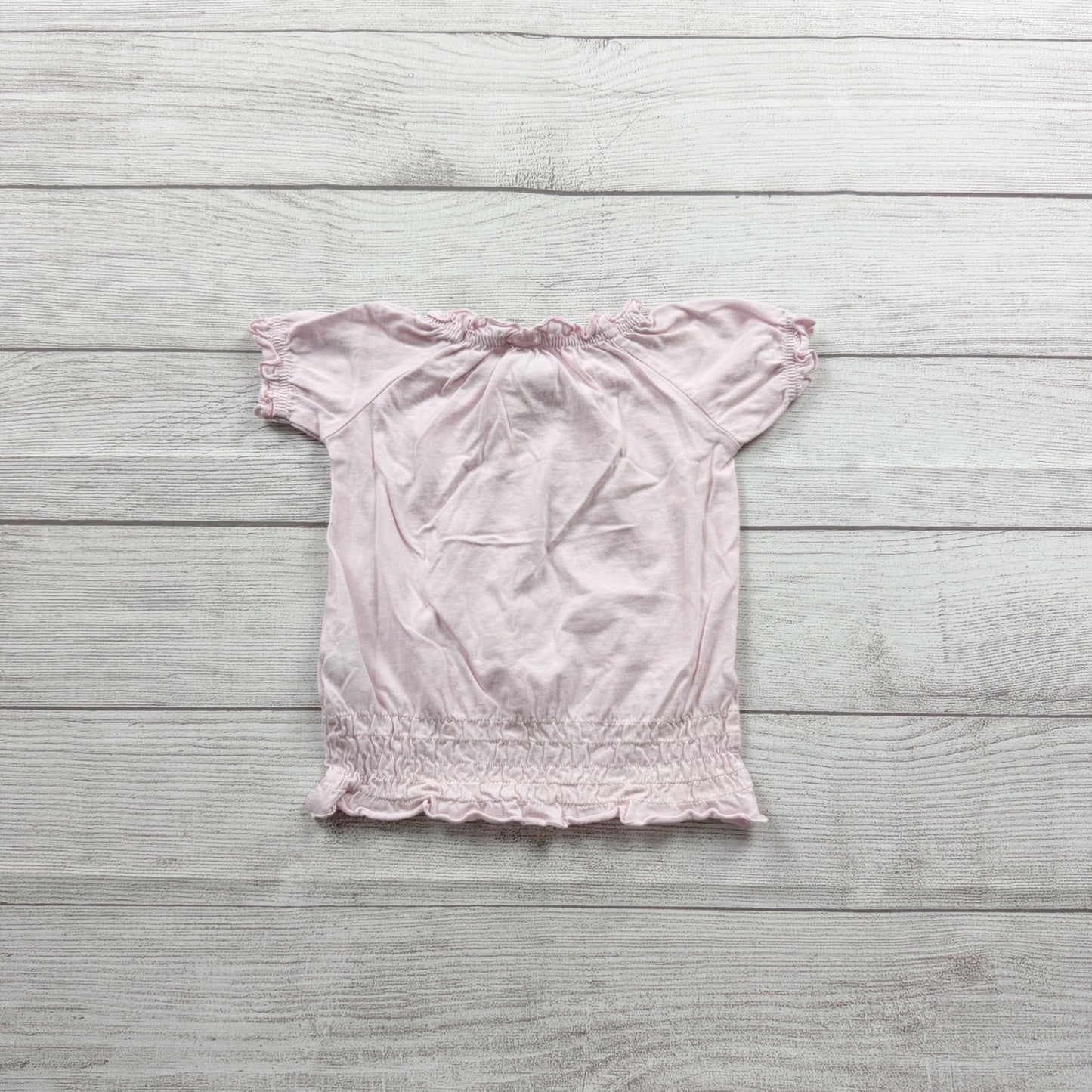 H&M Toddler Girl Pink Floral Top Smocked Waist Flutter Sleeve Shirt 12-18 Months