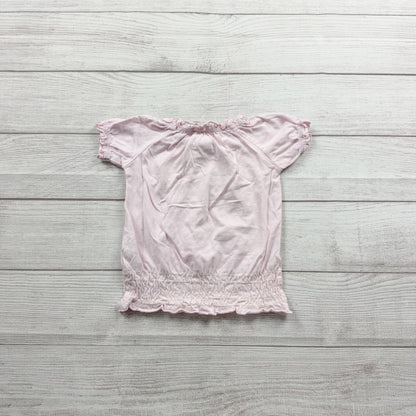 H&M Toddler Girl Pink Floral Top Smocked Waist Flutter Sleeve Shirt 12-18 Months