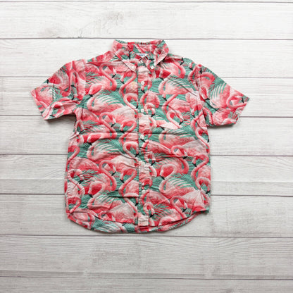 Old Navy Boys Flamingo Print Short Sleeve Button Up Shirt Built-In Flex M  8
