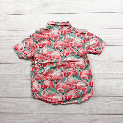 Old Navy Boys Flamingo Print Short Sleeve Button Up Shirt Built-In Flex M  8
