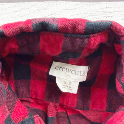 Crewcuts Boys Buffalo Plaid Shirt Checkered Long Sleeve Button-Down 6-7