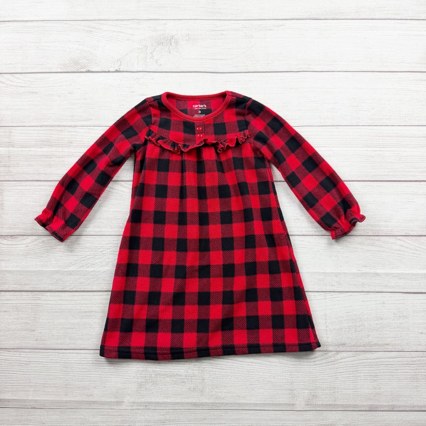Carter’s Just One You Red Black Buffalo Plaid Toddler Girls Nightgown Pajamas 2T