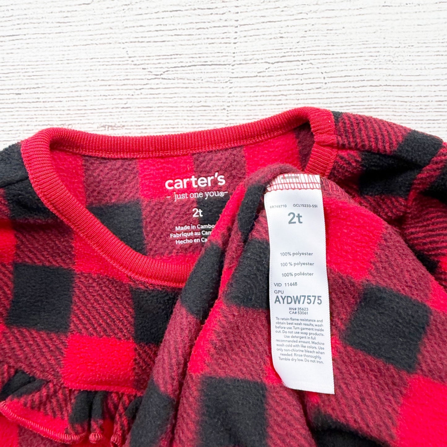 Carter’s Just One You Red Black Buffalo Plaid Toddler Girls Nightgown Pajamas 2T