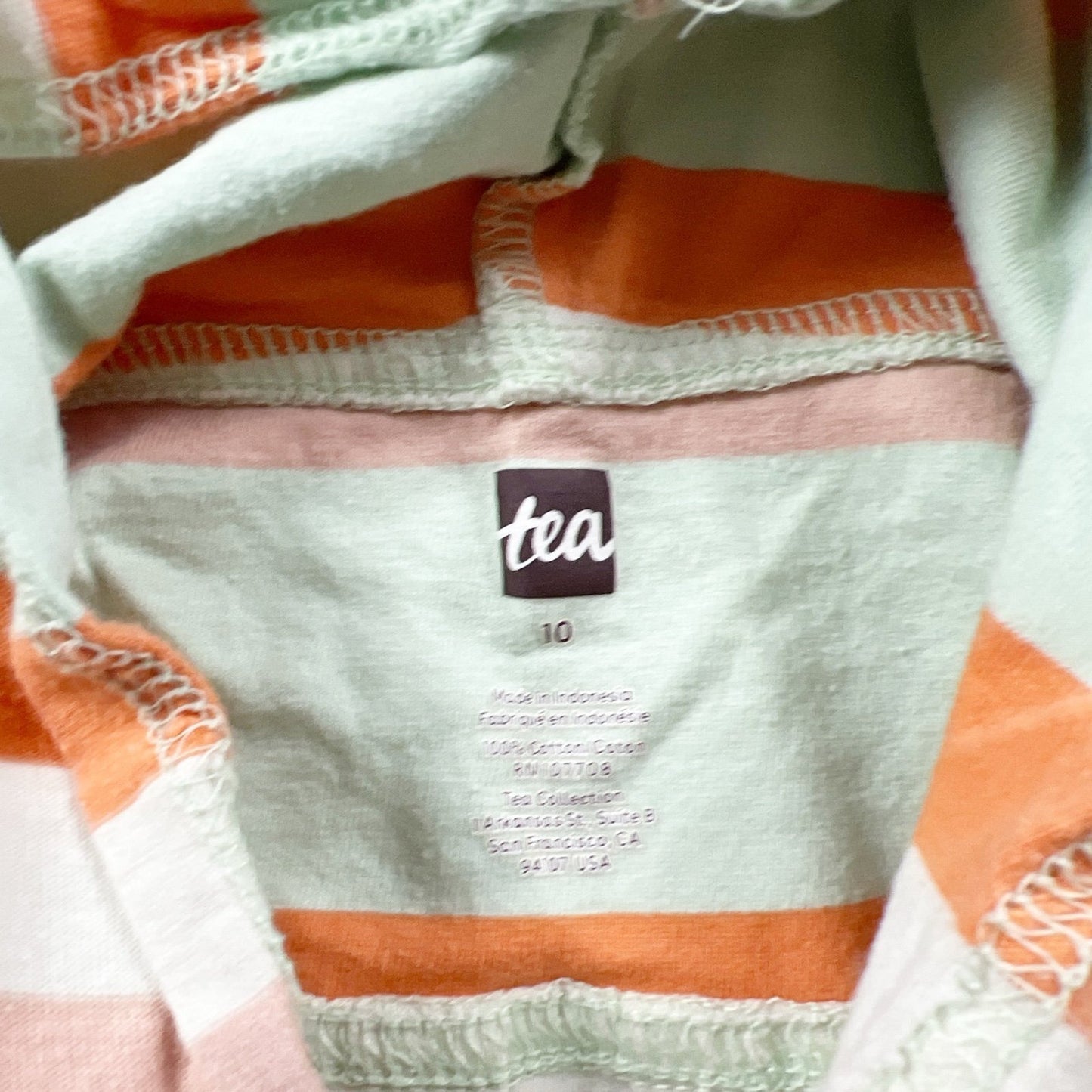 Tea Collection Girls Hooded Dress Mint Orange Stripe Sleeveless Cover Up 10