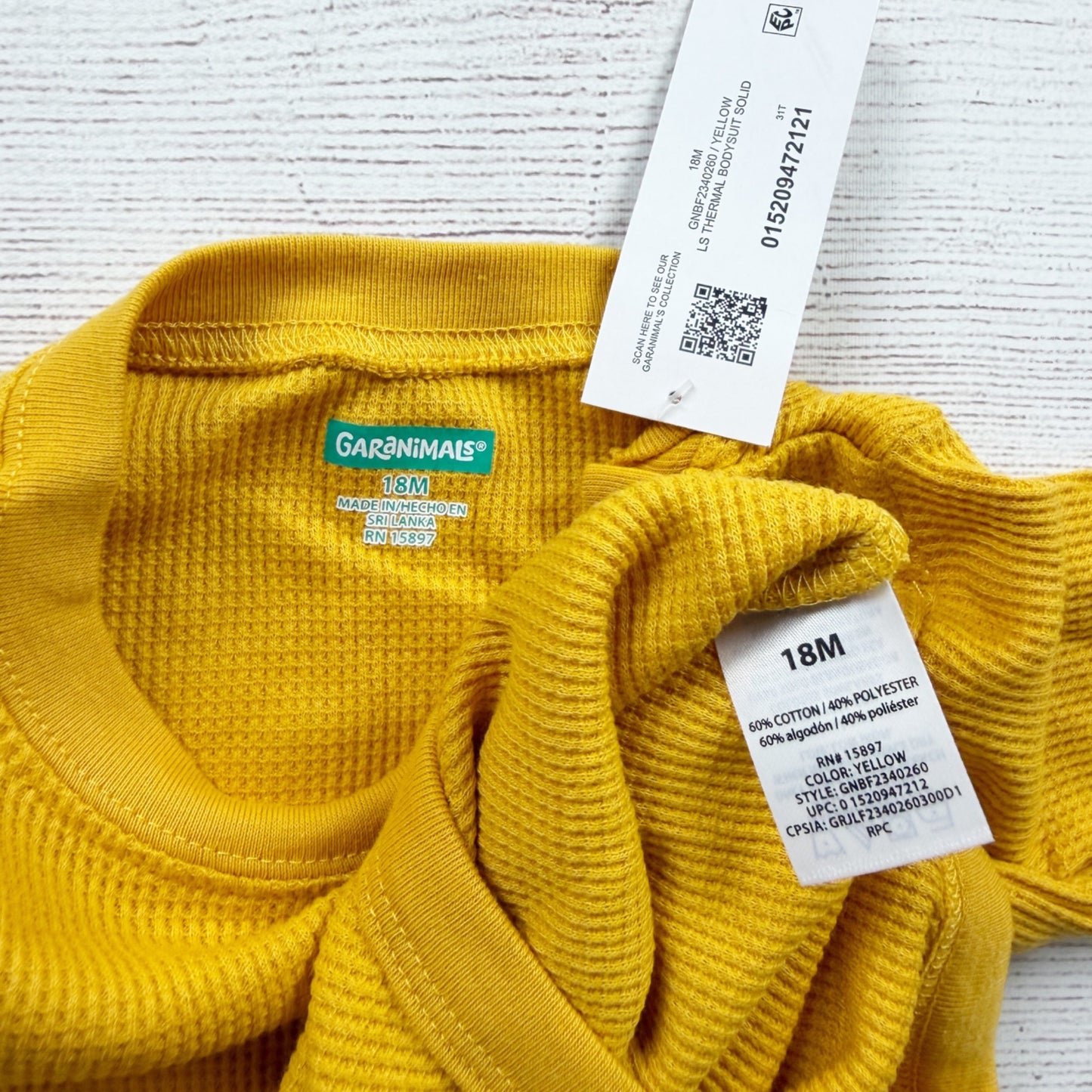 Garanimals Yellow Long Sleeve Thermal Baby Bodysuit NWT 12-18 Months