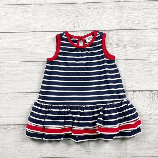Hanna Andersson Baby Girls Striped Sleeveless Navy Red Ruffle Dress 12-18 Months