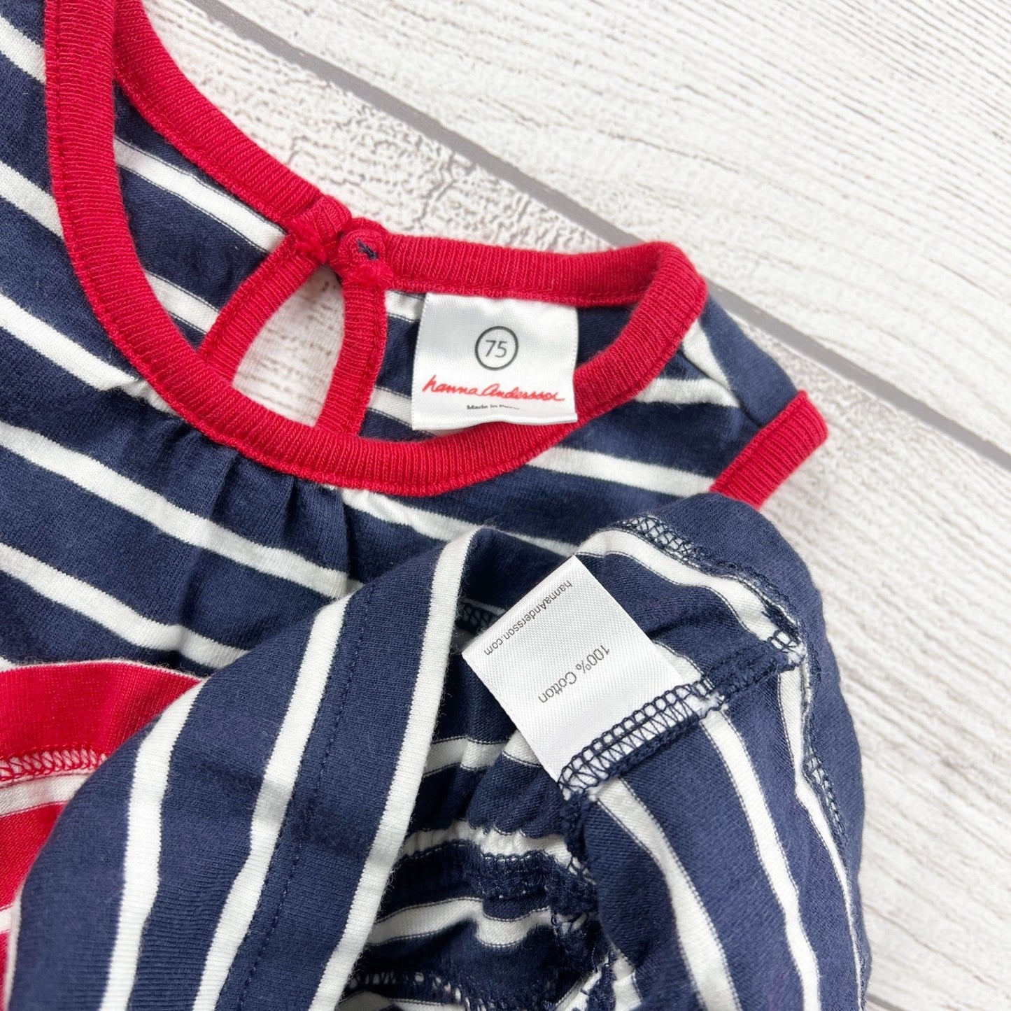 Hanna Andersson Baby Girls Striped Sleeveless Navy Red Ruffle Dress 12-18 Months