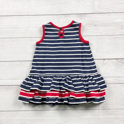 Hanna Andersson Baby Girls Striped Sleeveless Navy Red Ruffle Dress 12-18 Months