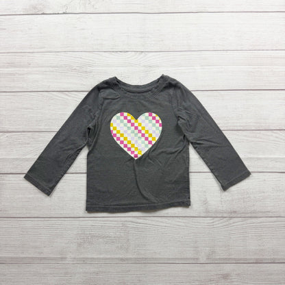 Cat & Jack Girls Gray Long Sleeve Top Checkered Heart Print Cotton Blend 2T