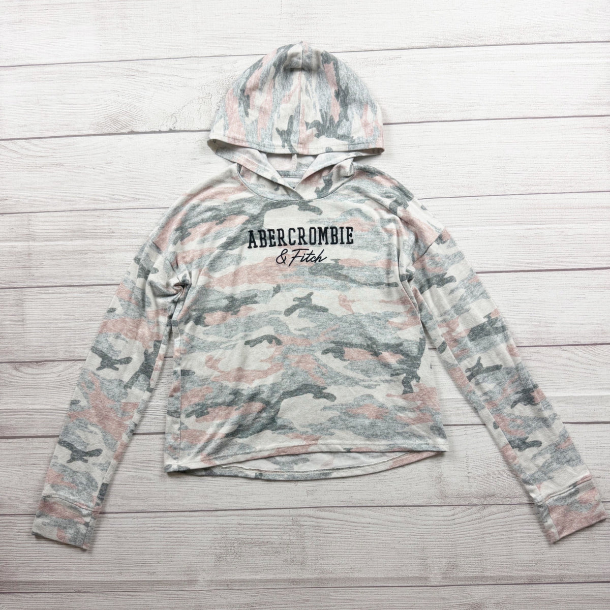 Abercrombie Kids Camouflage Hooded Sweatshirt Gray Pink Long Sleeve 11-12