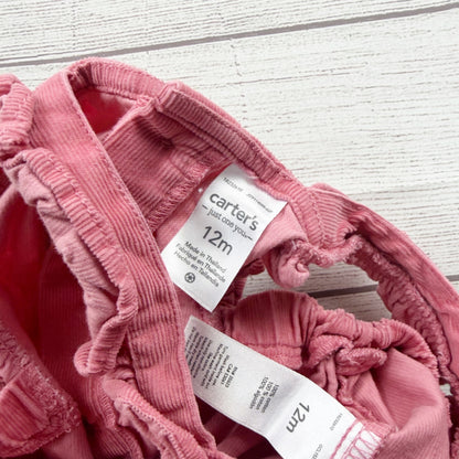 Carter’s Pink Corduroy Ruffle Strap Baby Overalls 9-12 Months