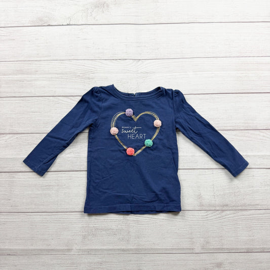Carter’s Navy Long Sleeve Tee Heart Pom Pom Details Toddler 3T