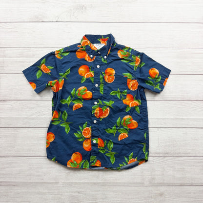 Old Navy Boys Button Up Tropical Orange Fruit Print Short Sleeve Shirt M 8