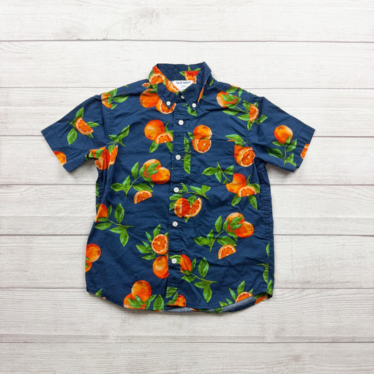 Old Navy Boys Button Up Tropical Orange Fruit Print Short Sleeve Shirt M 8