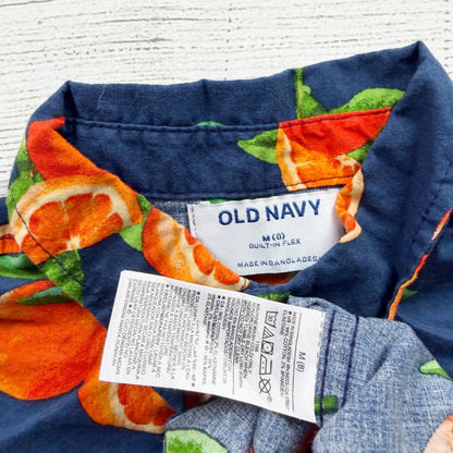 Old Navy Boys Button Up Tropical Orange Fruit Print Short Sleeve Shirt M 8