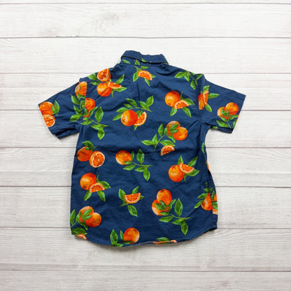 Old Navy Boys Button Up Tropical Orange Fruit Print Short Sleeve Shirt M 8